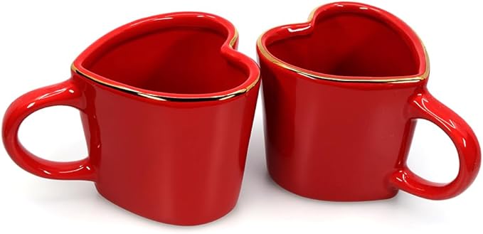 15.5 oz Large Heart Mug with Gold Heart Spoon – Romantic Stoneware Coffee Cup, 460ml Holiday Drinkware, Christmas, Anniversary, Birthday Gifts for Couples, Her, Boyfriend, Girlfriend