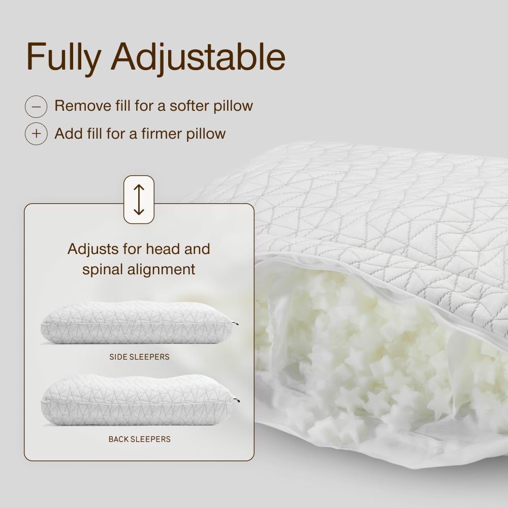 Coop Home Goods Adjustable Orthopedic Pillow King, Ergonomic Cervical Neck Support, Memory Foam Pillows for Side & Back Sleepers, Breathable, Washable Cover, GREENGUARD & CertiPUR-US Certified