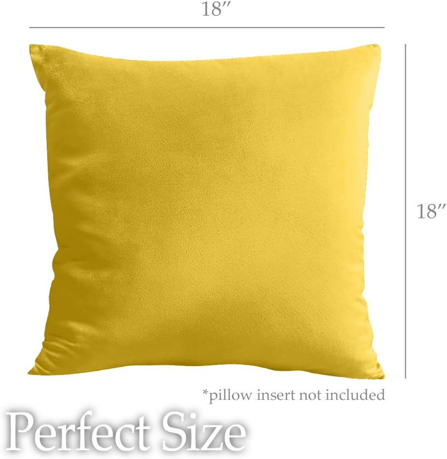 lalaLOOM Velvet Throw Pillow Covers, Set of 2, 18x18 Decorative Square Pillows Home Decor, Soft Accent Cases, Silky Machine Washable Pillowcases for Sofa, Couch, Bedroom, Living Room, Golden Yellow