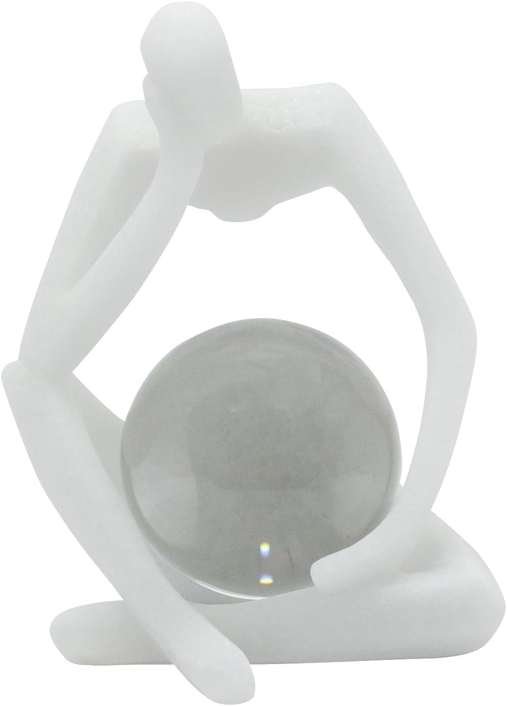 Lukitas Resin Thinker Statue - Holding Crystal Ball Sculpture, Modern Abstract Collectible Figurine for Home Office Bookshelf Decor, White Sand 7.5''