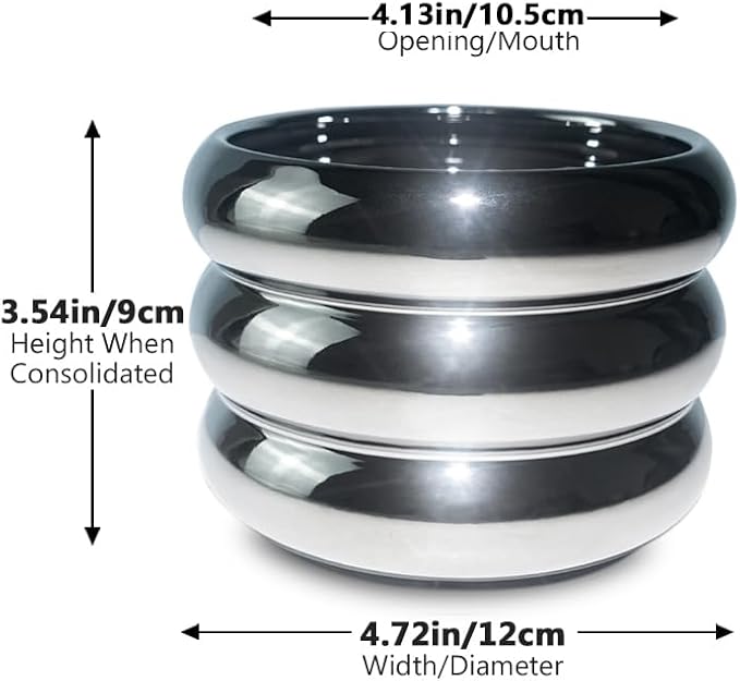 4.7 Inch Modern Plant Pot Silver Ceramic Glaze Succulent Planters for Indoor Unique Pots, Planter with Drainage Holes Small Bubble Porcelain for Herb Snake Plants