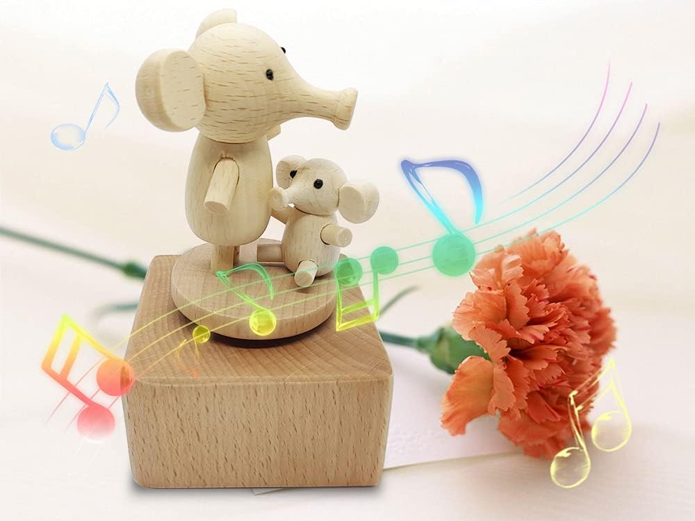 Cute Little Elephant Mini Music Box, Cartoons Animals Wooden Mechanical Music Box, The Music Box Gift That Sings Castle in The Sky, Best Gift for Boy Girl Kids Singing Music Gift Box