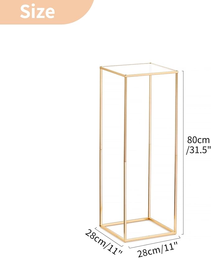 NUPTIO 2 Pcs Metal Flower Floor Vase Column Geometric Centerpieces Flower Stand for Tables, 31½ inch Tall Gold Flower Holder for Home Party Wedding Decorations, Rectangular Display Rack