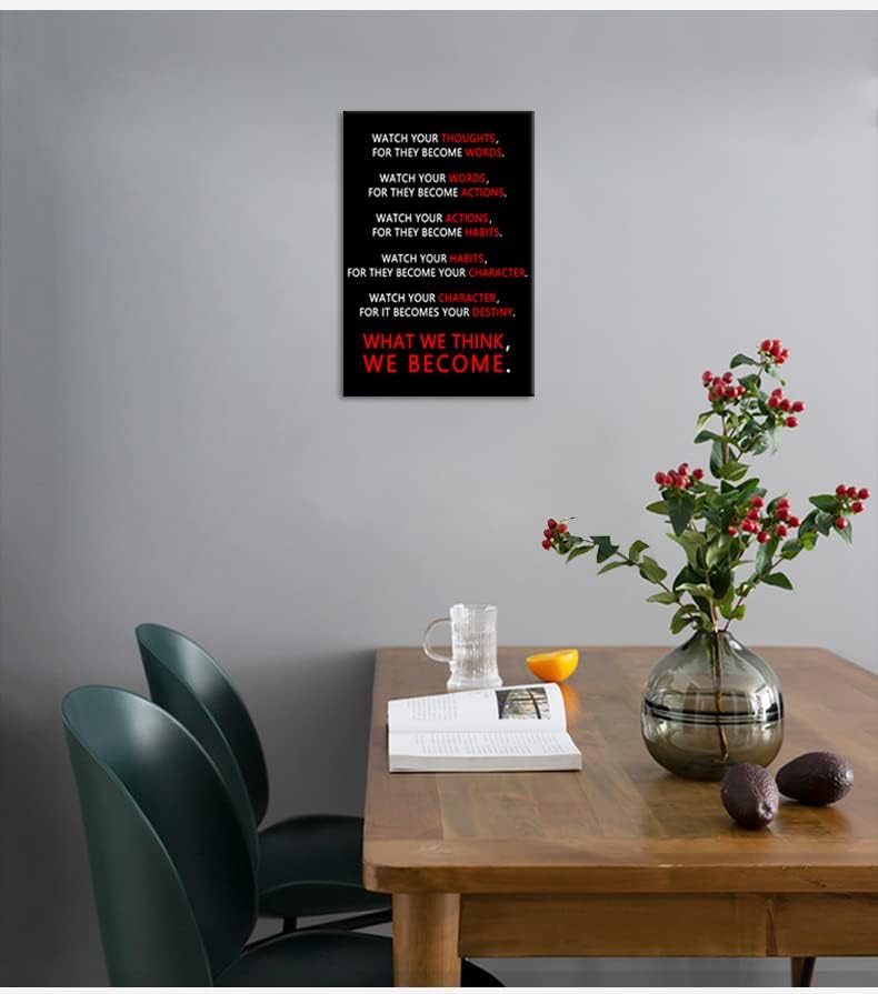 Inspirational Wall Art Watch Your Thoughts Poster Motivational Quotes Canvas Pictures Canvas Prints Artwork for Living Room Bedroom Gym Office Wall Decor Framed Ready to Hang[12''W X 18''H]