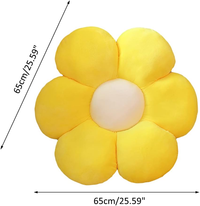 lannery Flower Plush Throw Pillows, Flower Floor Pillow Seating Cushion Toy for Reading, Room, Watching TV (25.6", Yellow-1)