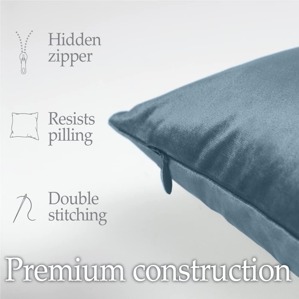 lalaLOOM Velvet Throw Pillow Covers, Set of 2, 18x18 Decorative Square Pillows Home Decor, Soft Accent Cases, Silky Machine Washable Pillowcases for Sofa, Couch, Bedroom, Living Room, Stone Blue