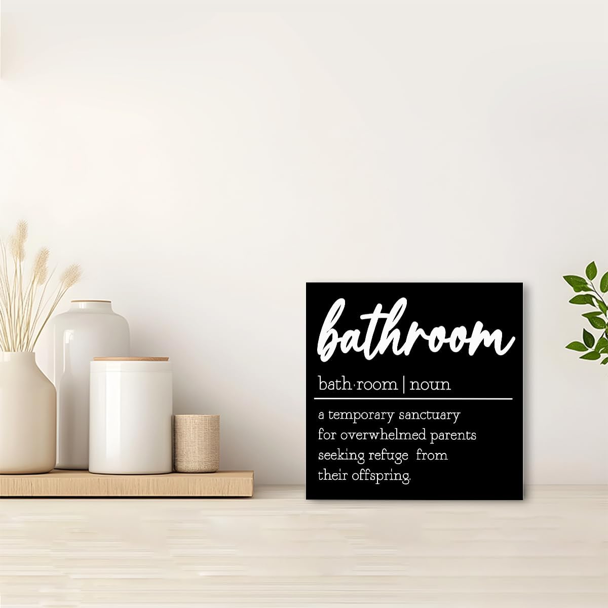 Funny Black Wood Sign - Bathroom Definition Sign for Shelf, Toilet, Restroom - Farmhouse Wooden Box Sign