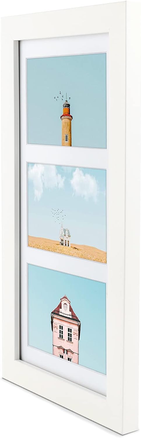Golden State Art, Set of 10, 7x14 White Photo Wood Collage Frame with Mat Displays (3) 4"x6" Pictures