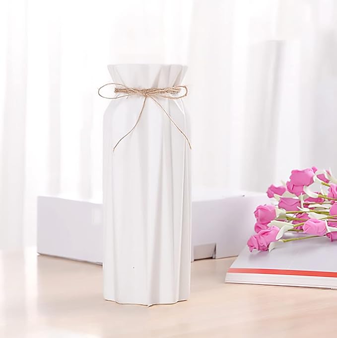 White Ceramic Vase-Flower Vase Dried Flower Vase for Modern Home Decor, Fit for Foyer Living Room Fireplace Bedroom Kitchen,Decent Gift, 8.27" H