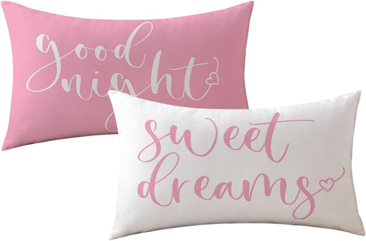 Bedding Decorative Lumbar Pillowcases Sweet Dreams Good Night Cushion Covers Sleep Themed Decorative Throw Pillow Covers 12''x20'',2Pack Super Soft for Bedroom Guest Room Housewarming Gifts (Pink)