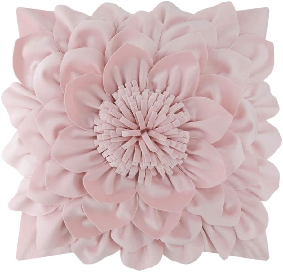 Decorative 3D Flower Throw Pillow Covers Handmade Pillowcases for Sofa Bed Home Room Decor 18 x 18 Inch Light Pink