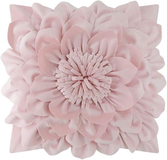 Decorative 3D Flower Throw Pillow Covers Handmade Pillowcases for Sofa Bed Home Room Decor 18 x 18 Inch Light Pink