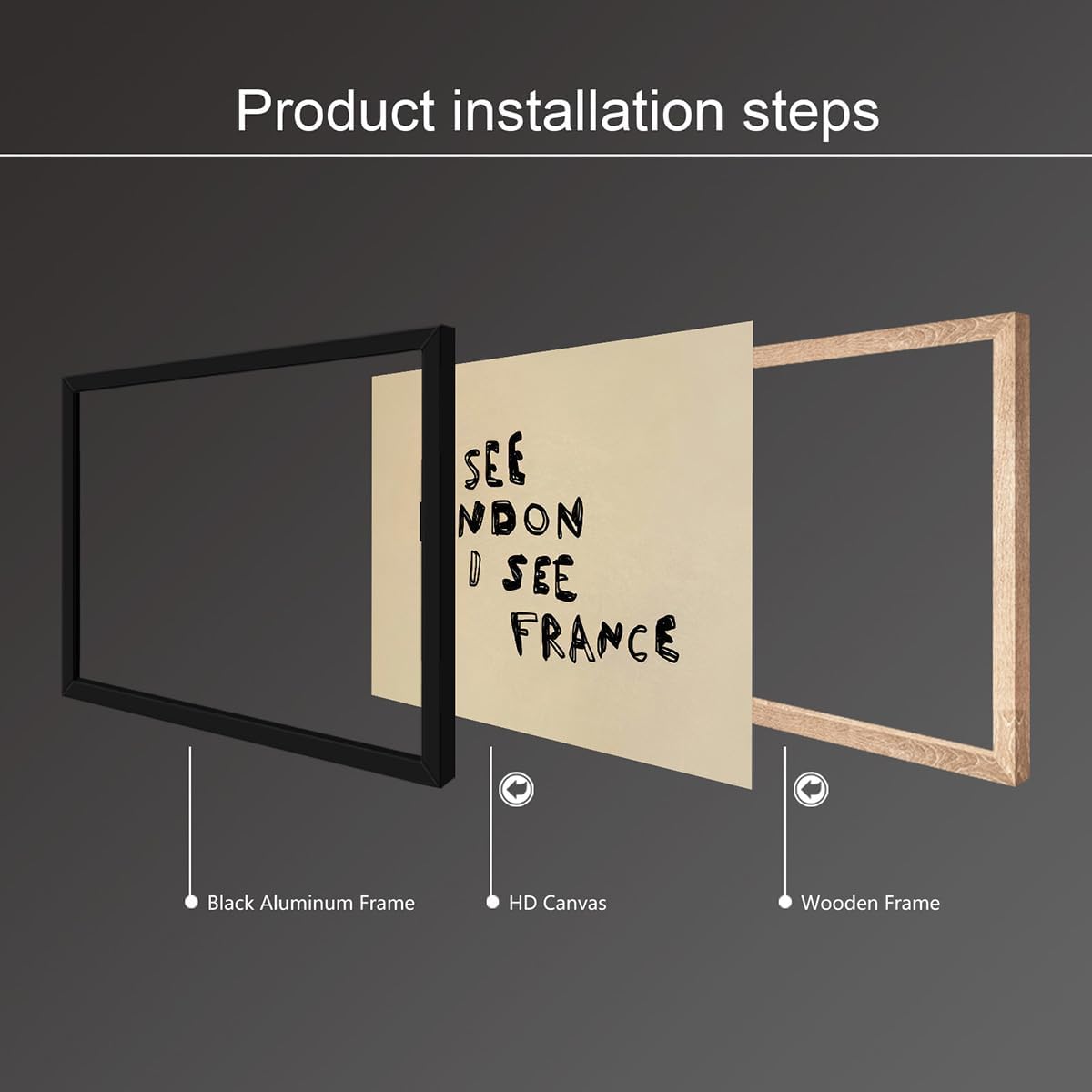 Funny Bathroom Canvas Wall Art, I See London I See France Black and White Poster, Quirky Humorous Typography Print Above Toilet, Minimalist Bathroom Horizontal Wall Decor 24x36in Framed