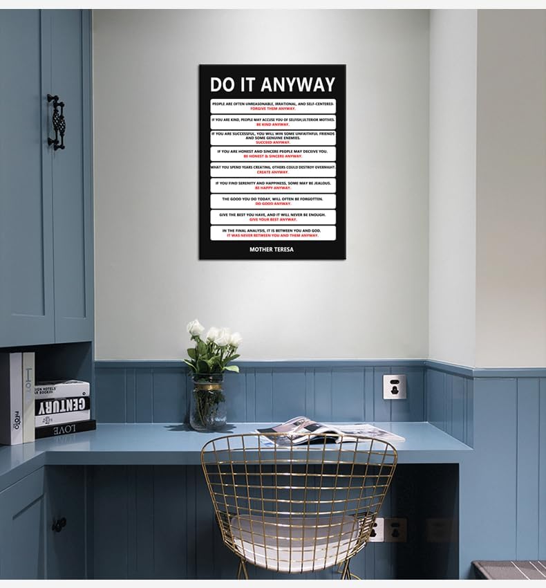 Do It Anyway Motivational Wall Art Inspirational Poster Mother Teresa Quote Canvas Prints Artwork for Office Living Room Modern Home Decor Painting Pictures Stretched and Framed [18''Wx 24''H]