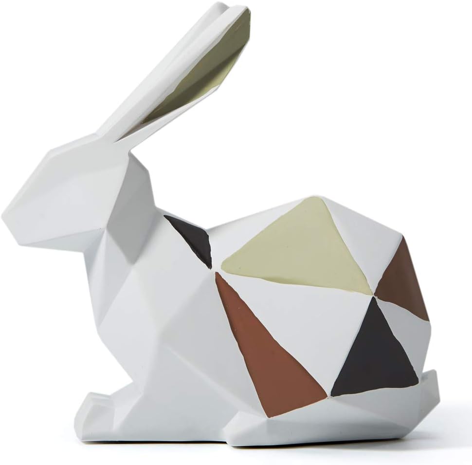 HAUCOZE Rabbit Statue Bunny Decor Geometric Arts Modern Figurine Polyresin 6.1inch