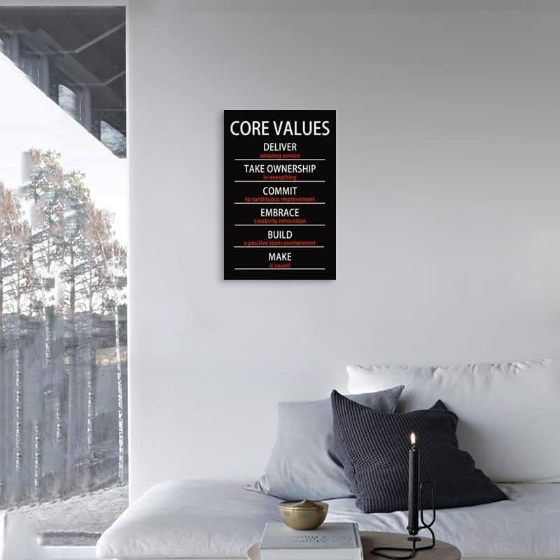 Inspirational Office Canvas Wall Art Motivational Positive Entrepreneur Quotes Core Values Poster Painting Artwork Living room Classroom Wall Decor Framed Ready to Hang[12"W X 18"H]