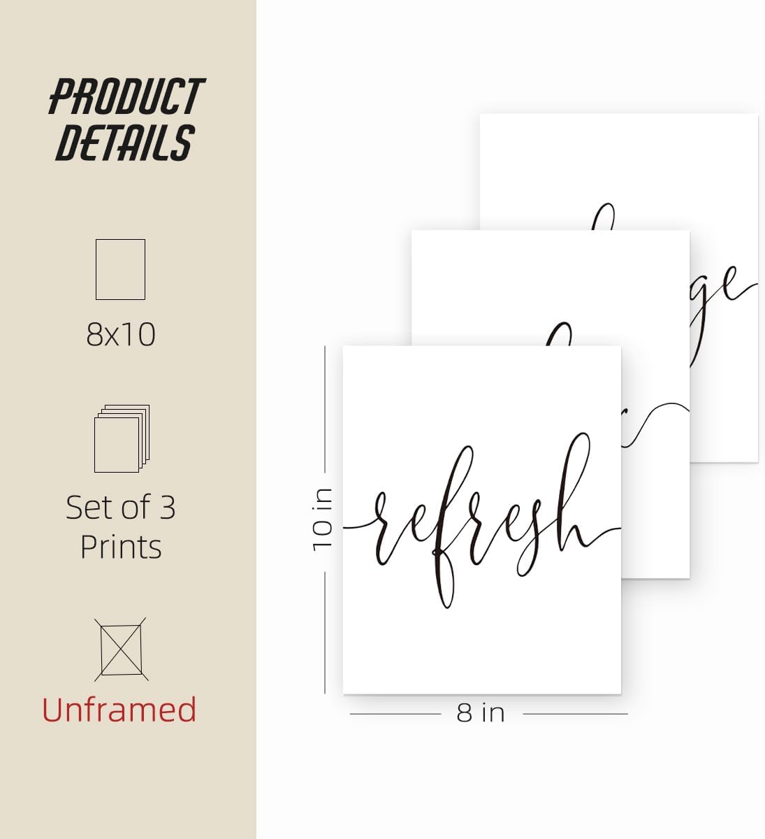 ETVISO Refresh Relax Recharge Wall Art Decor Set of 3, Bathroom Wall Decor Spa Decoration, Yoga Wall Art Prints, Minimalist Modern Prints, 8x10 (Unframed)