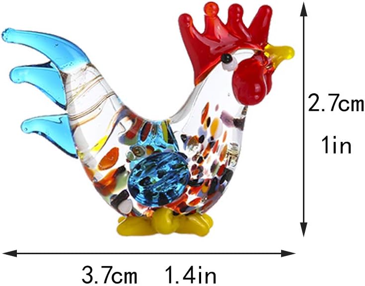 HDCRYSTALGIFTS 6pcs Glass Rooster Chicken Figurine Country Kitchen Decoration Style Miniature Hand Blown Cock Collectible Figure Gifts for Women