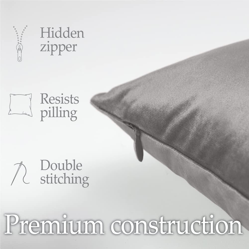 lalaLOOM Velvet Throw Pillow Covers, Set of 2, 24x24 Decorative Square Pillows Home Decor, Soft Accent Cases, Silky Machine Washable Pillowcases for Sofa, Couch, Bedroom, Living Room, Dark Gray