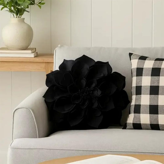 Fennco Styles Handmade 3D Heart-Shaped Petals Flower Decorative Throw Pillow Cover Only - 13" Round Black Floral Pillow Case for Couch, Home Décor and Holiday, Housewarming Gift