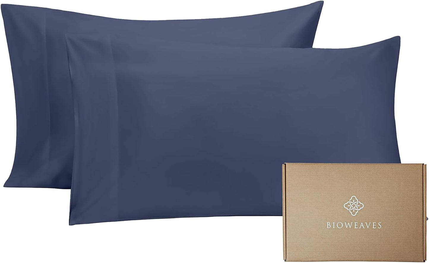 Bioweaves 100% Organic Cotton Pillow Cases 300 Thread Count Soft Sateen Weave GOTS Certified – Standard/Queen Size, Set of 2, Mineral