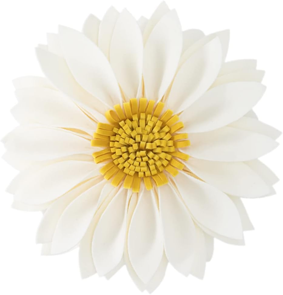 JWH 3D Flower Throw Pillow Cover Aesthetic Decorative Daisy Accent Pillow Case Hand Crafted Cushion Round Floral Pillowcase for Home Bed Couch Bedroom Chair 12 Inch Beige