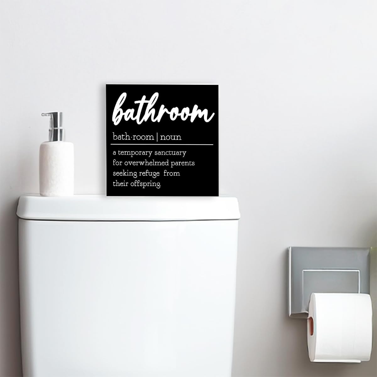 Funny Black Wood Sign - Bathroom Definition Sign for Shelf, Toilet, Restroom - Farmhouse Wooden Box Sign