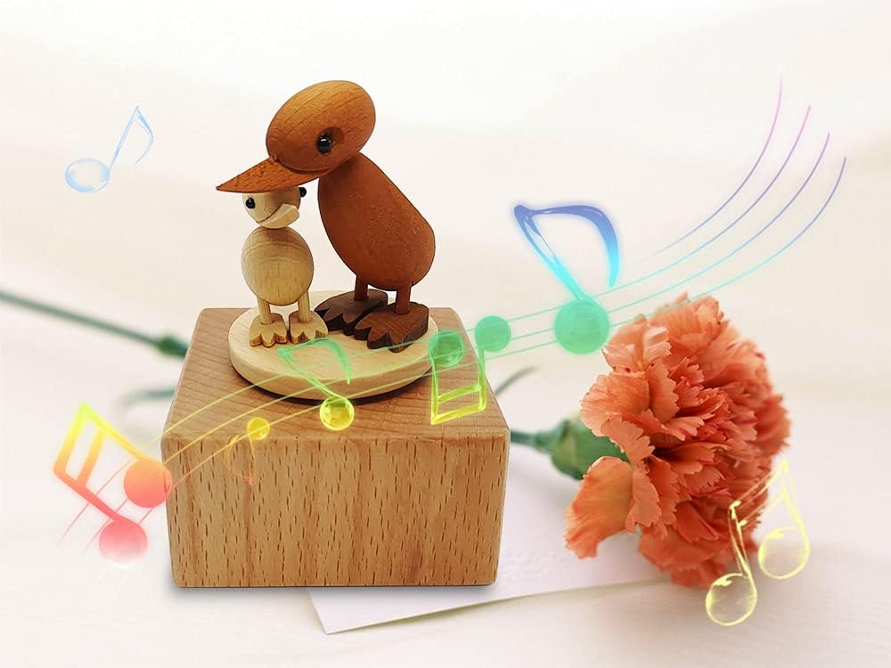 Cute Little Duck Mini Music Box, Cartoons Animals Wooden Mechanical Music Box,Best Gift for Boy Girl Kids Singing Music Gift Box