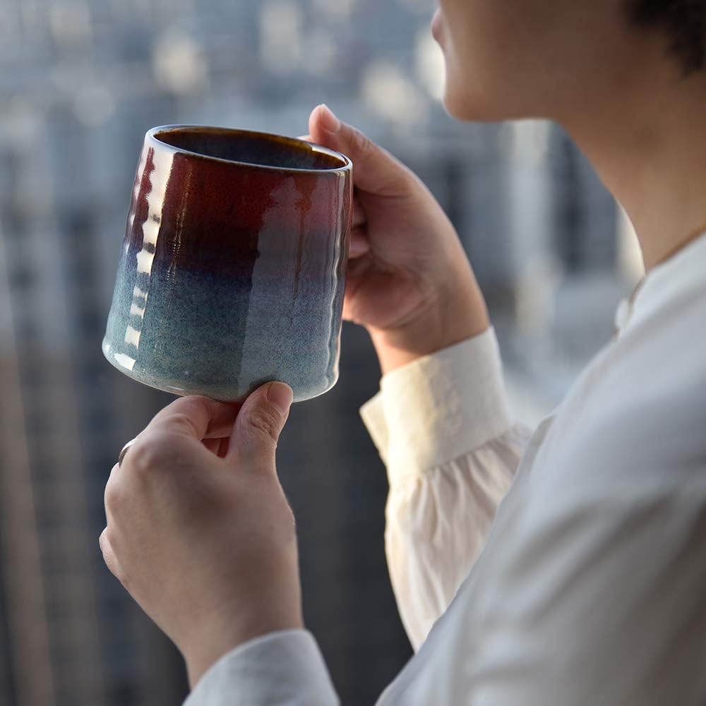 Large Ceramic Coffee Mug, Pottery Mug,Tea Cup for Office and Home,Handmade Pottery Coffee Mugs,16.5 Oz,Dishwasher and Microwave Safe,kiln altered glaze craft (Red)