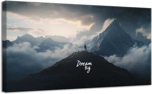 GoForArt Dream Big Motivational Canvas Wall Art, Inspirational Famous Quote Bedroom Living Room Decor, Positive Modern Landscape Mountain Office Dorm Room Poster Print (Dream Big04, 12''x20'')