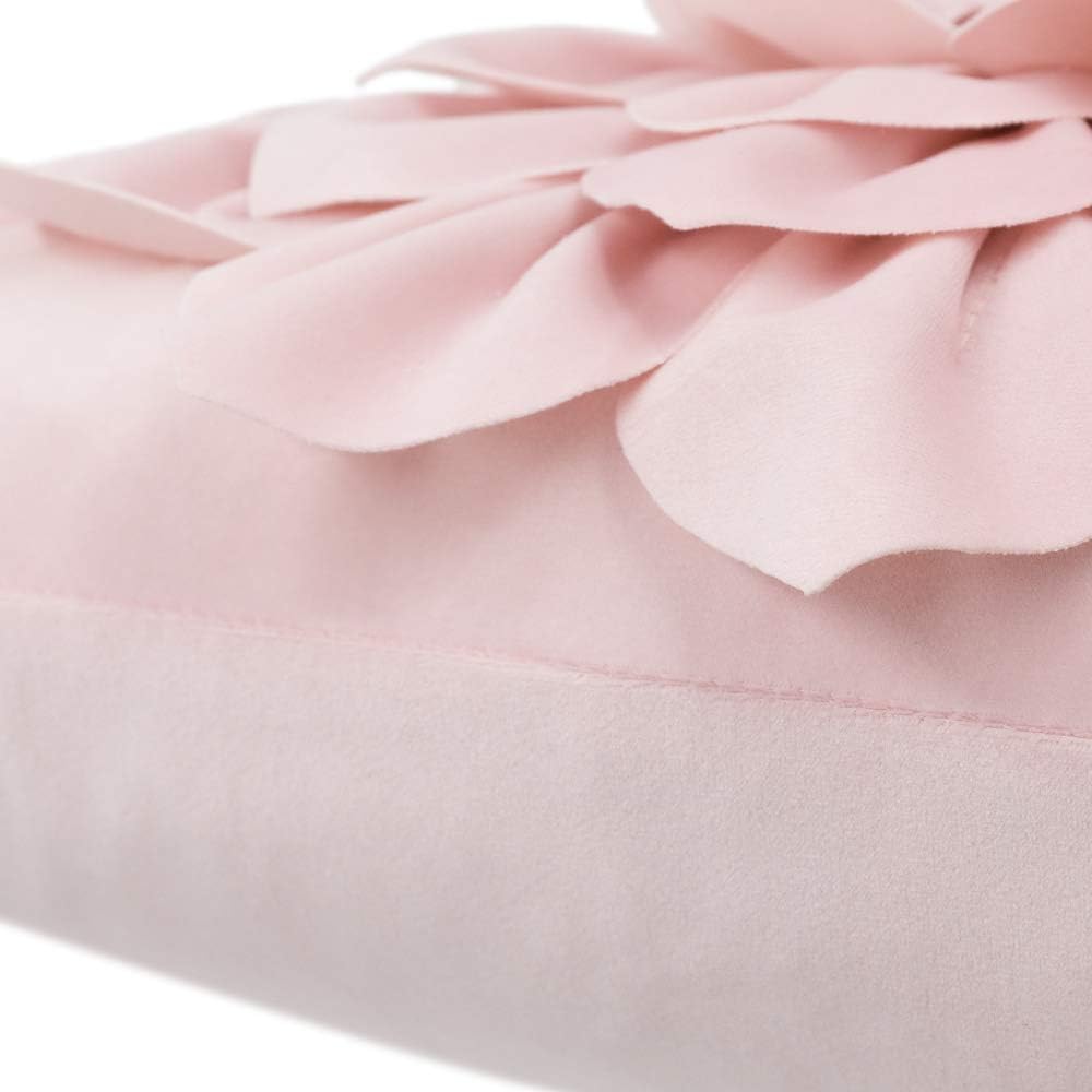 Decorative 3D Flower Throw Pillow Covers Handmade Pillowcases for Sofa Bed Home Room Decor 18 x 18 Inch Light Pink