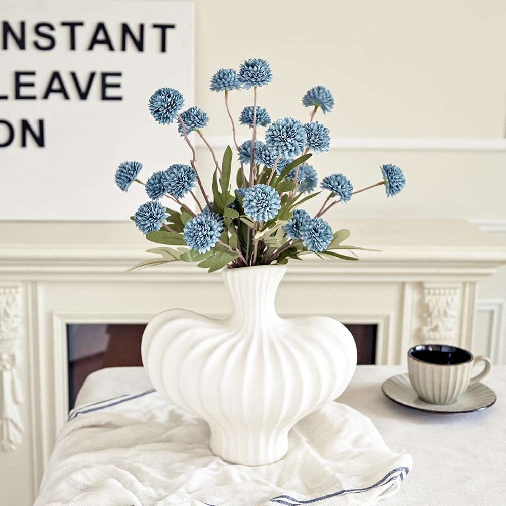 Laelfe 5pcs Dandelion Artificial Flowers Bridal Bouquet Wedding Home Party Decor (Dusty Blue)