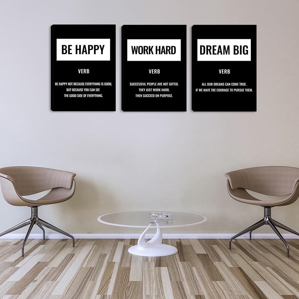 Inspirational Positive Canvas Wall Art Poster 3 Pieces Work Hard Office Wall Decor Inspiring Quote Picture Painting Framed Prints Motivational Poster Wall Art Decor for Living Room Bedroom (36”Wx16”H)