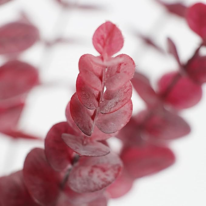 Tinsow Real Touch Leaf Artificial Eucalyptus Stem Faux Eucalyptuses Wedding Bouquet Centerpiece Home Decor (26, Red)