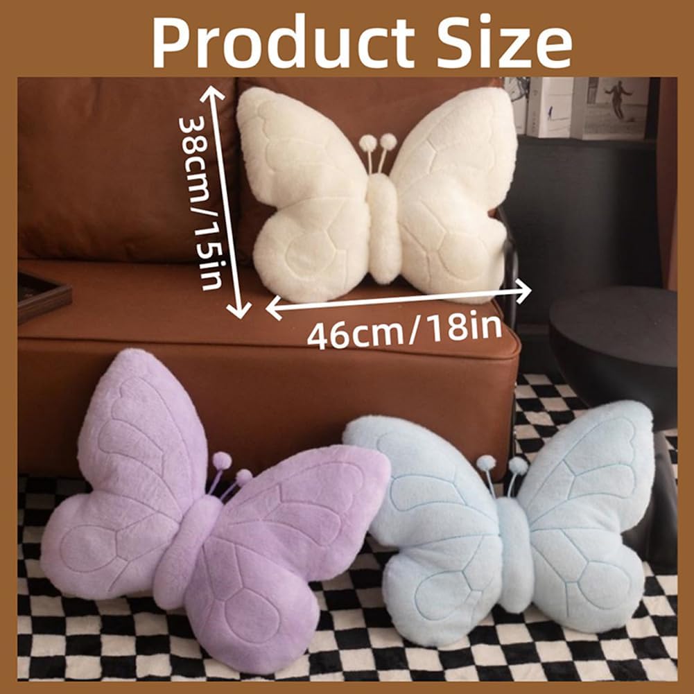 Kawaii Butterfly Shaped Throw Pillow 18in Soft Hugging Plush Pillow Butterfly Stuffed Animal Stuff Aesthetics Decor for Bedroom Living Room Sofa Couch