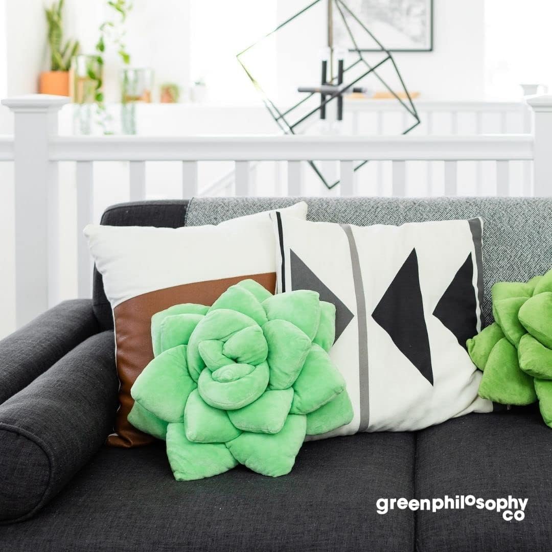 Green Philosophy Co. Succulent® Pillow 16" – Soft 3D Decorative Flower Throw Pillow, Unique Sage Green Plush Flower Cushion, Perfect for Couch, Sofa, Bedroom Decor, Gift for Plant Lovers
