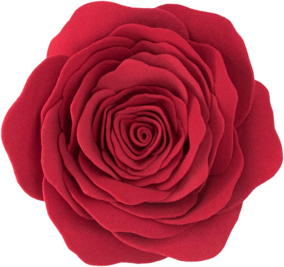 JWH Stereo Flower Throw Pillow Cover Aesthetic Decorative 3D Floral Accent Pillow Case Round Cushion Handmade Pillowcase for Couch Bed Living Room Chair Bedroom 14 Inch Rose Red