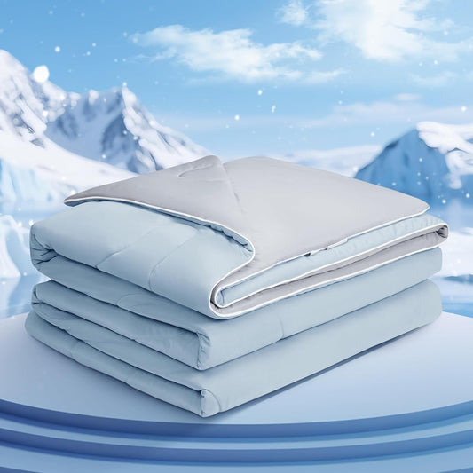 COHOME Cooling Comforter Queen/Full, Cooling Blanket for Hot Sleeper and Night Sweats, Cold Touch Fabric Absorbs Body Heat, Double-Sided Cool Design Soft Fluffy (Blue, (90"x90"))