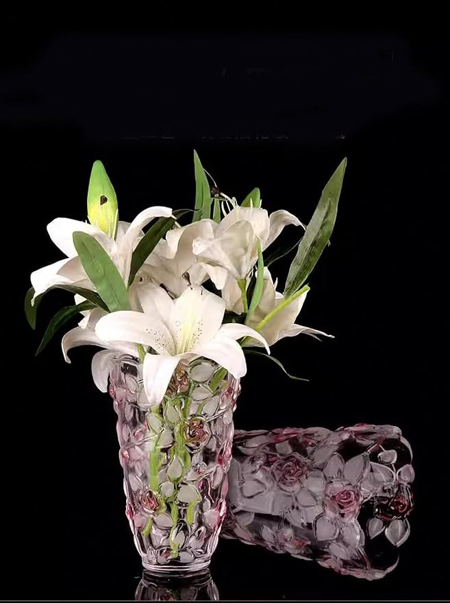 Glass Flowers Vase 9.3 inch Tall, Unique Crystal Vases for Tables Centerpieces, Vintage Rose Large Vases Christmas Thanksgiving Gifts