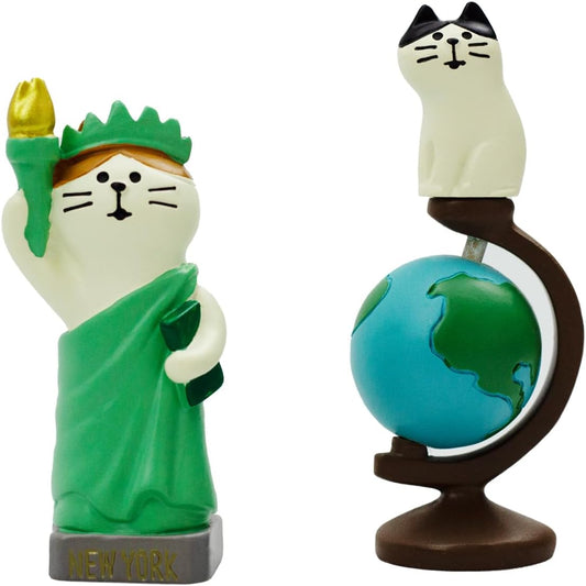 Cute Mini Cat Holding The Torch Figurine Cute Cat Standing on Globe Figurine for Office, Home Decoration Perfect Cute Cat Gift for Cat Lovers