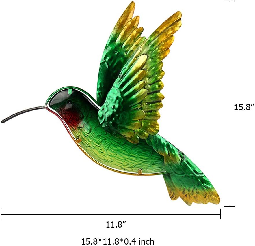 John's Studio Metal Hummingbird Wall Decor Bathroom Glass Art Iron Sculpture Outdoor Hanging Decoration for Home Bedroom Garden Patio Porch or Fence - Green