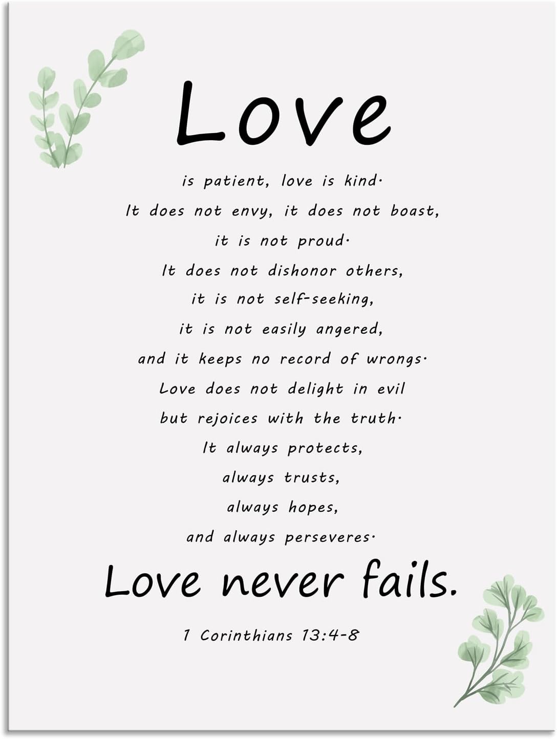 Inspirational Painting Wall Art Love is Patient Love is Kind Canvas Print Office Wall Decor 1 Corinthians 13:4-8 Poster Inspiring Framed Motivational Quotes for Wall Art Home Decor[18''W X 24''H]