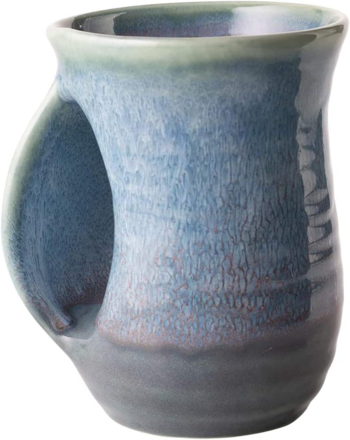 GUTE Hand Warmer Mug, Ceramic and Hand Painted - Contoured Pocket will Hold Warmth From The Heat Of Your Drink To Keep Your Fingers Warm, Comfy Handwarmer (Lagoon Blue) (Left hand)