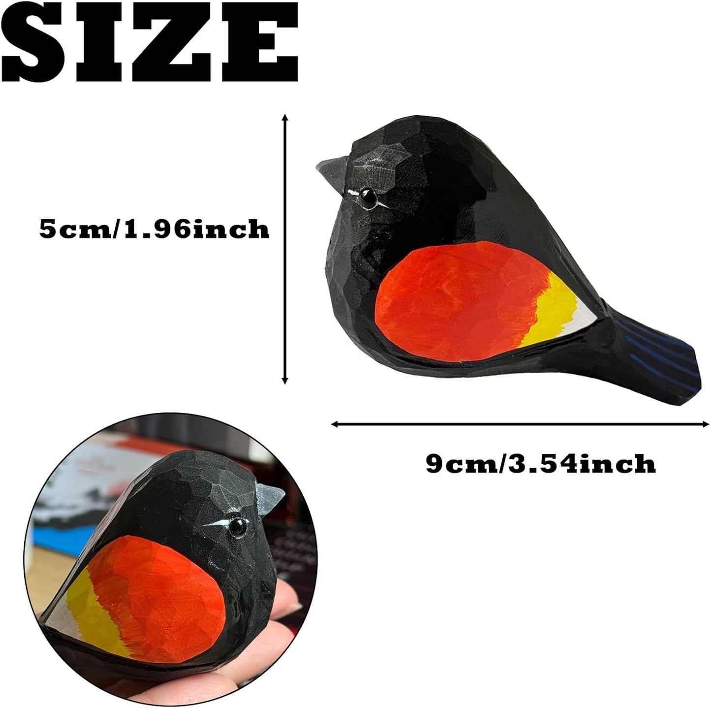 LWINGFLYER Wooden Bird Figurines Artificial Realistic Red-Winged Blackbird for Christmas Decoration, Artificial Bird Statue,Gift for Bird Lovers, Carved Small Animal Ornament Christmas Home Decor
