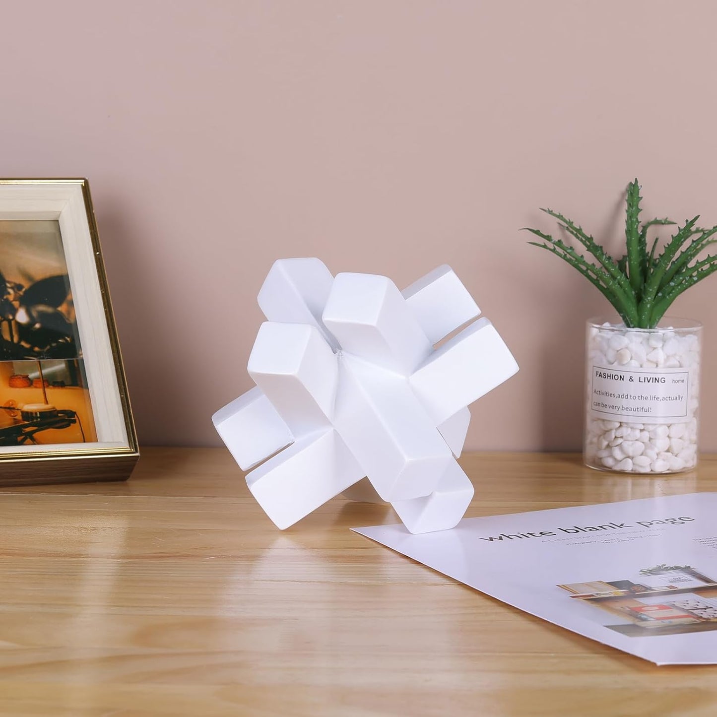 Knot Decor White Geometric Sculpture Statue - Modern Decorative Objects for Shelves, Bookcase, TV Stand, Coffee Table & Entrance Decor