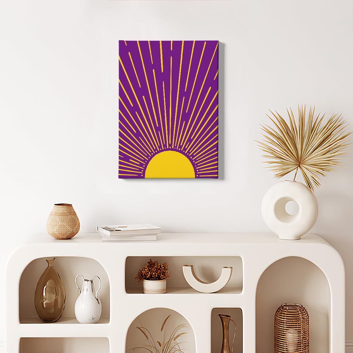 HIWX Boho Sun Framed Canvas Pictures, Boho Wall Art, Sunrise Sunshine Wall Art Decor For Bathroom Office Room Bedroom 11x14(Violet)