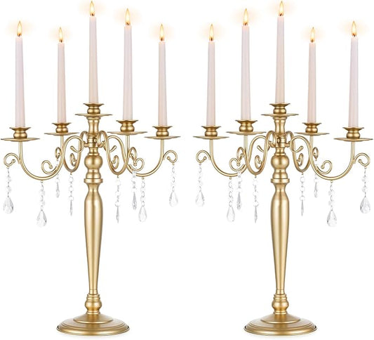 Sziqiqi Wedding Candelabra Table Centerpiece: 5 Arm Candelabras for Candlesticks - Gold Candle Holder Set of 2 for Christmas Engagement Birthday Party Event