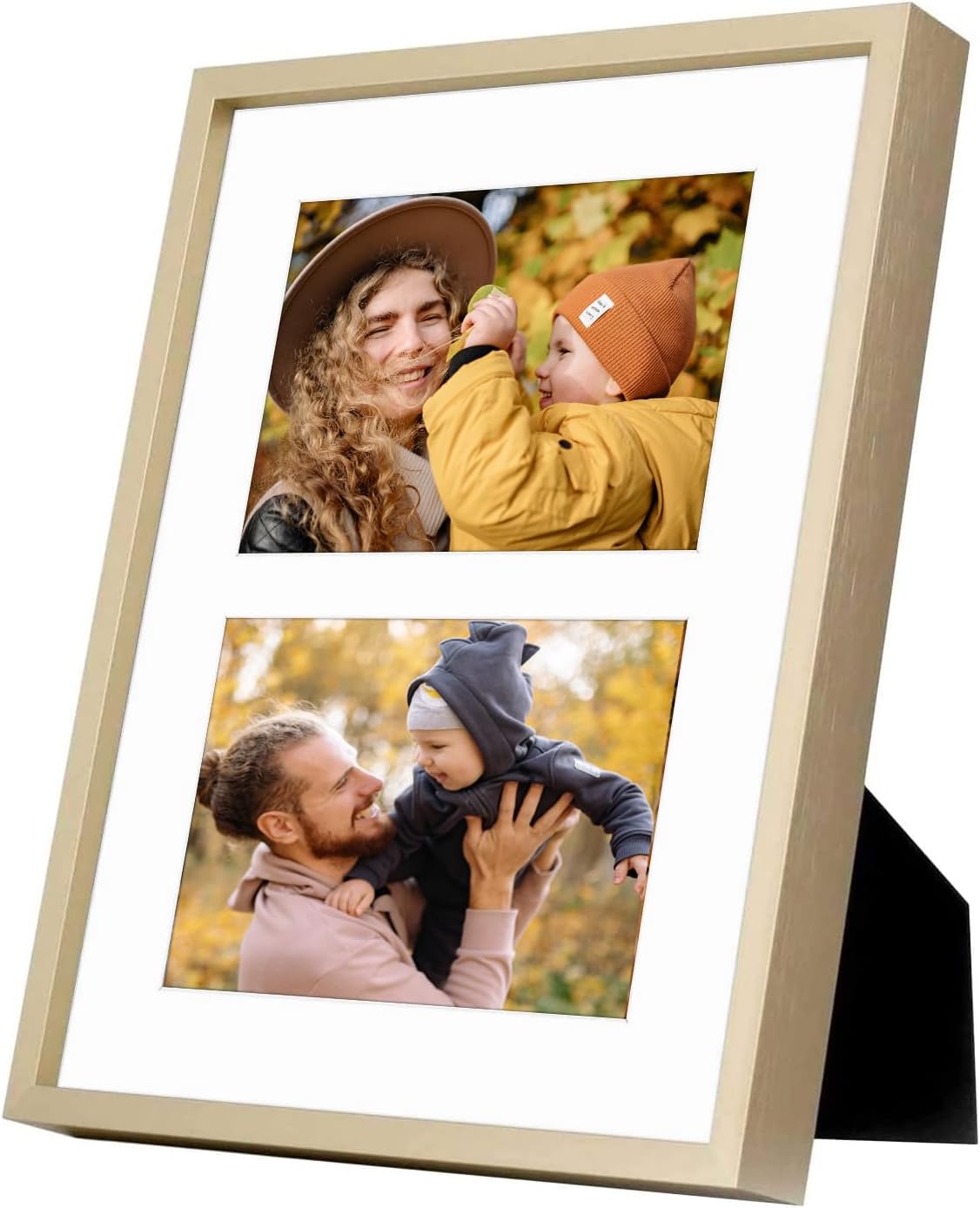 Frametory - 8x10 Aluminum Collage Picture Frame - Display 4x6 Pictures with 2 Openings Mat - Real Glass Front - with Easel Stand for Horizontal/Vertical Wall Mount - Gold 1 Pack