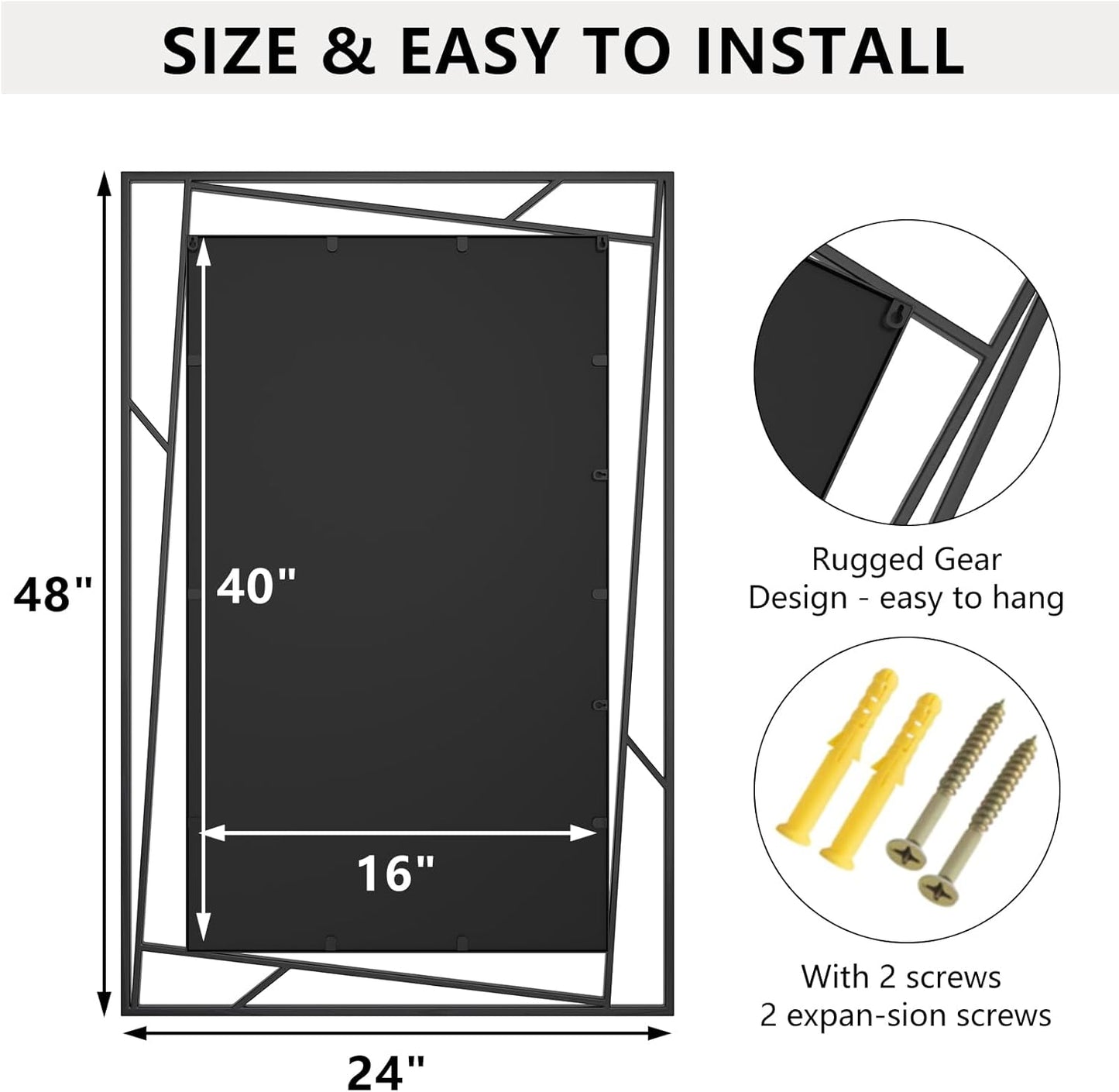 Black Mirror 48'' x 24'' Vanity Mirrors for Wall Decor Matte Black Bathroom Mirrors, Tempered Glass, Modern Farmhouse Wall Mounted Mirror for Decorative(Horizontal/Vertical)