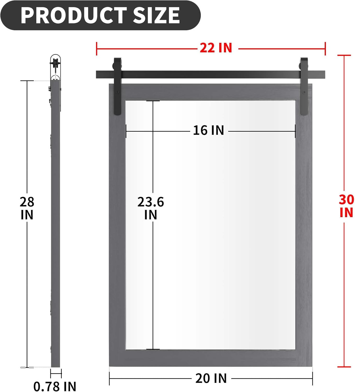 Farmhouse Wall Mirror, Rustic Wood Frame Bathroom Mirror Barn Door Inspired Decorative Vanity Dress Mirrors for Living Room Entryway, 22x30 INCH Gray Vertical
